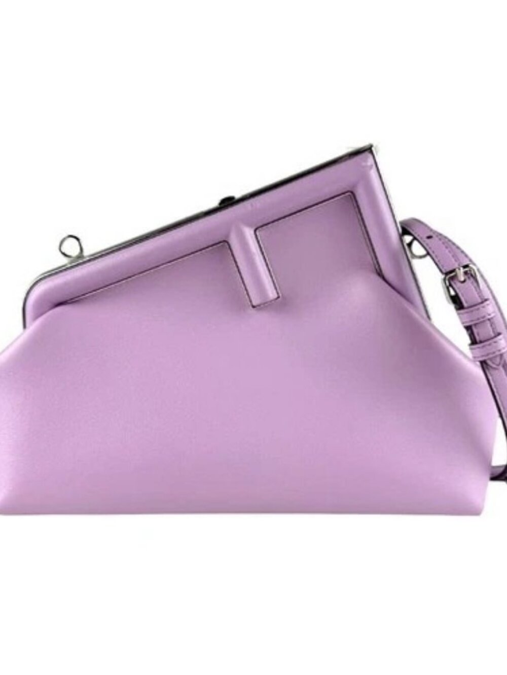 Auth FENDI First Small Shoulder Bag Clutch Bag Light Purple/Silver Leather z8166